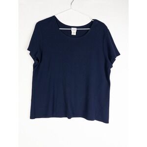 Eileen Fisher Blouse Womens L Blue Solid Rayon Blend Minimalist Solid‎ USA Made